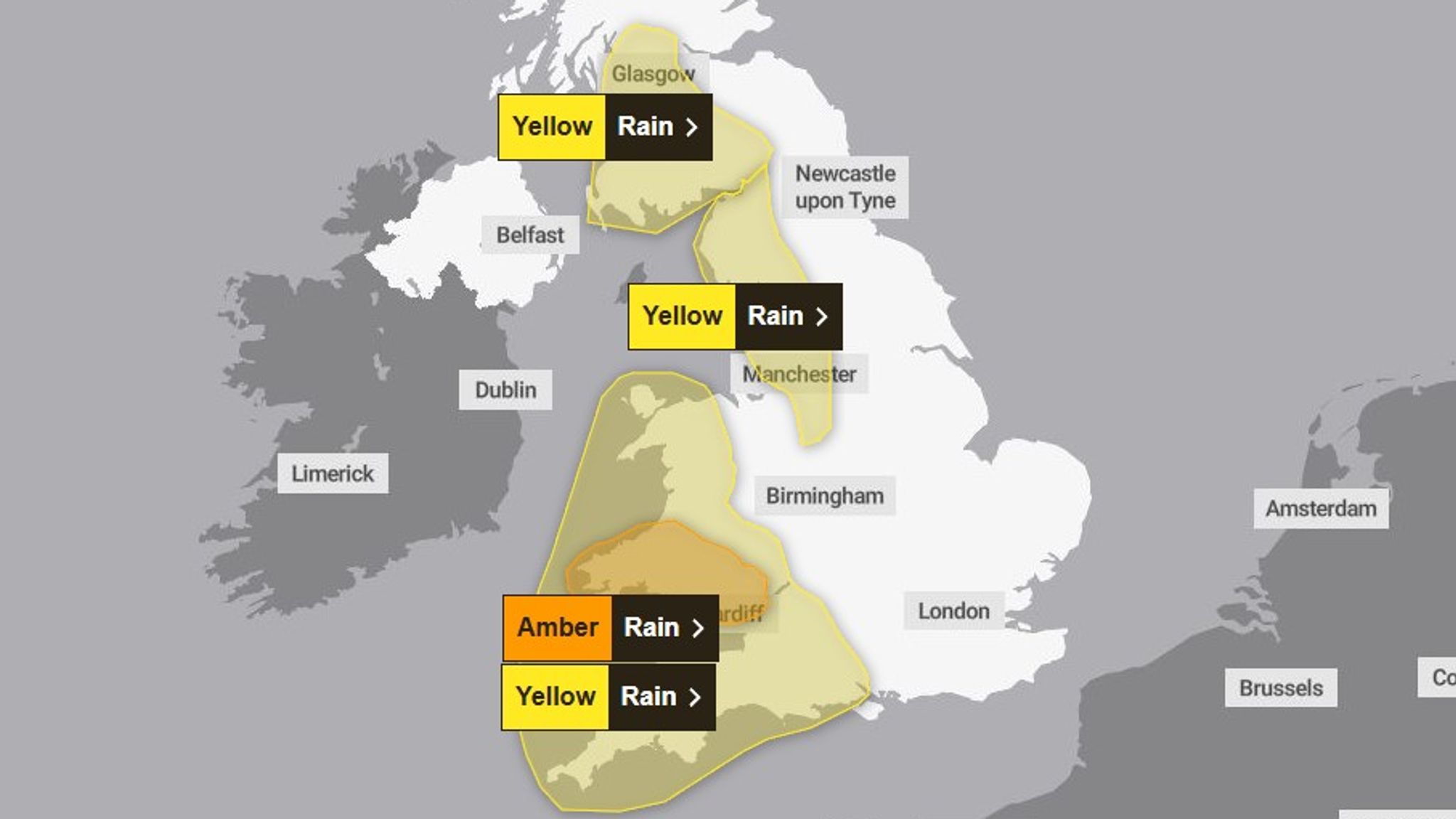 An amber warning has been issued for much of South Wales. Pic: Met Office
