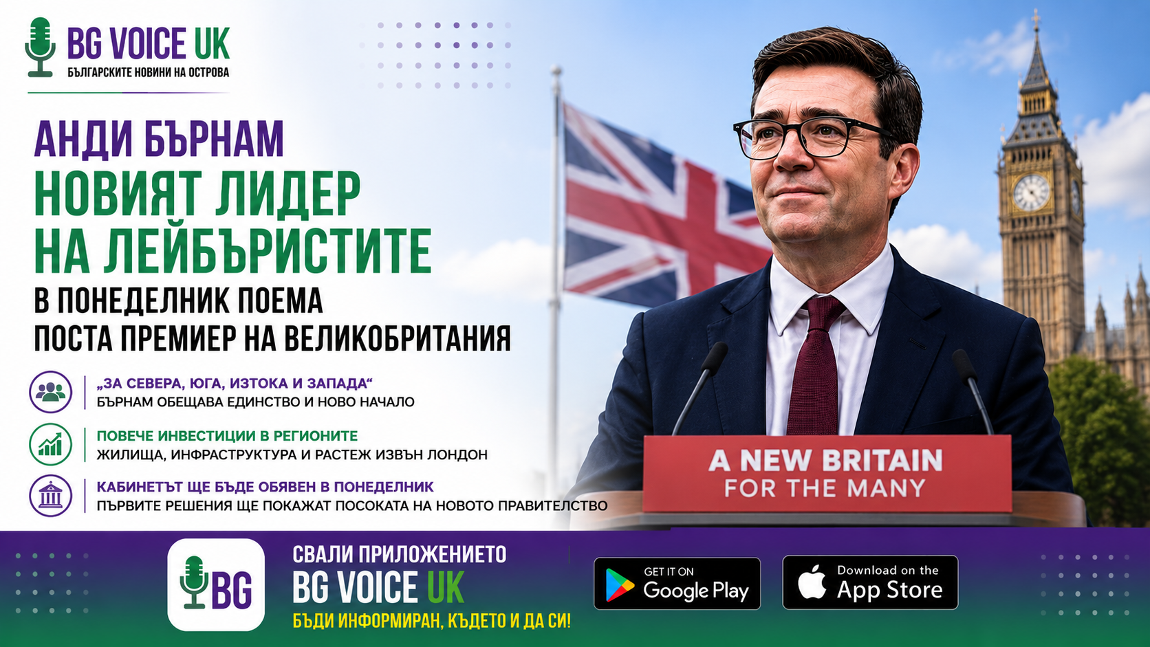 Анди Бърнам официално стана лидер на Лейбъристката партия – в понеделник поема управлението на Великобритания